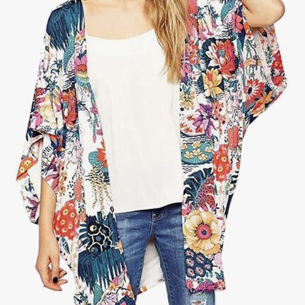 Sheer Chiffon Floral Multicolor Kimono